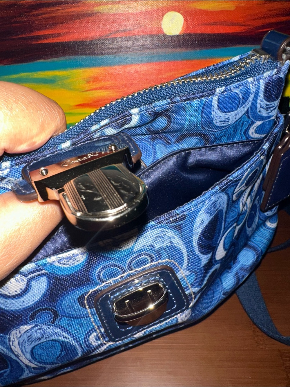 Coach Blue Signature Print Crossbody with Navy Trim - Picture 5 of 7